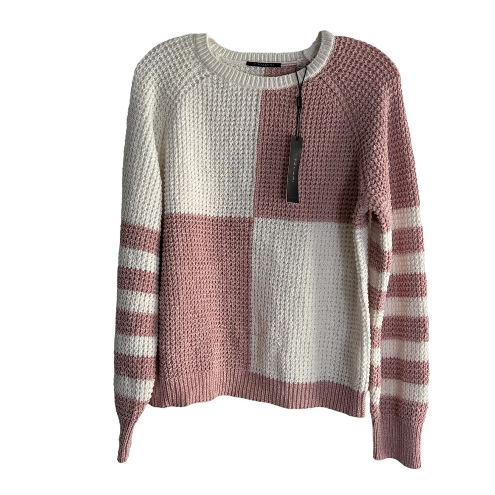 T TAHARI Chenille Color-Block Sweater in Ivory/Blush Size MED  — NEW WITH TAG!!! - Picture 2 of 7